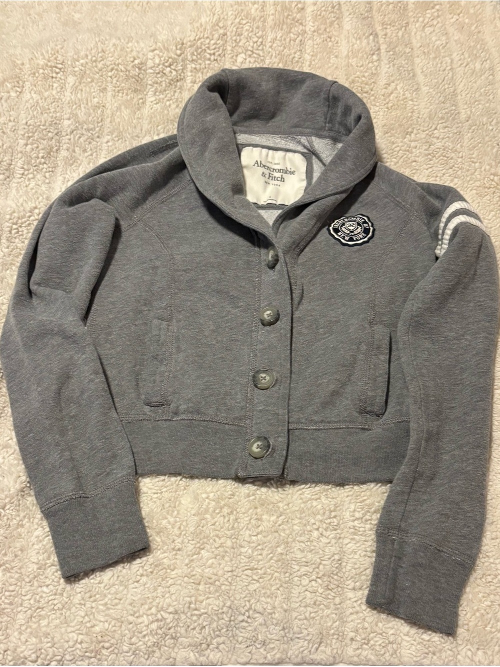 Abercrombie & Fitch Gray Button Jacket with Patch
